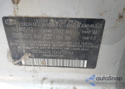 2013 Hyundai Elantra Limited из США, поврежденный, VIN 5NPDH4AEXDH232559